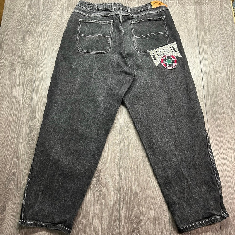 Cash Only Denim Co Baggy Jeans 34x30 Black Contrast Stitch Y2K All Stars Vintage